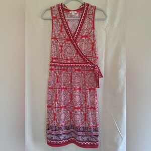 Red Patterned Wrap-Style Women's Dress